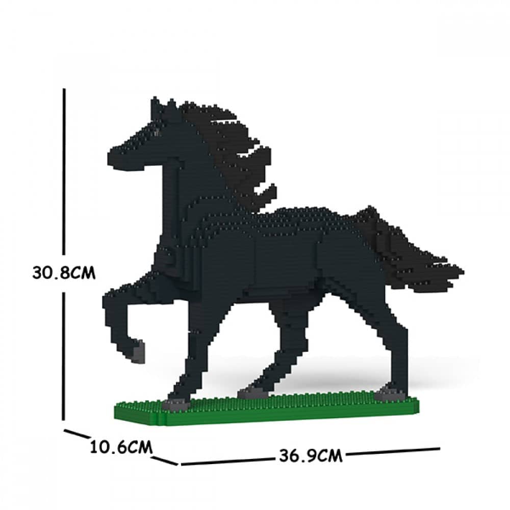 Horse - LARGE - Posing - Black - Horse Building Kit Interlocking Blocks Pet Building Kit