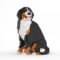 A Bernese Mountain Dog constructed from a set of black, brown, white, and gray building blocks.