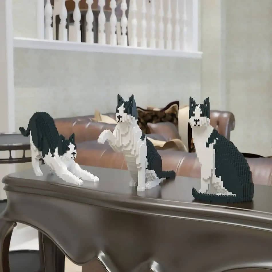 Black & White Cat Building Kit Interlocking Blocks Pet Building Kit