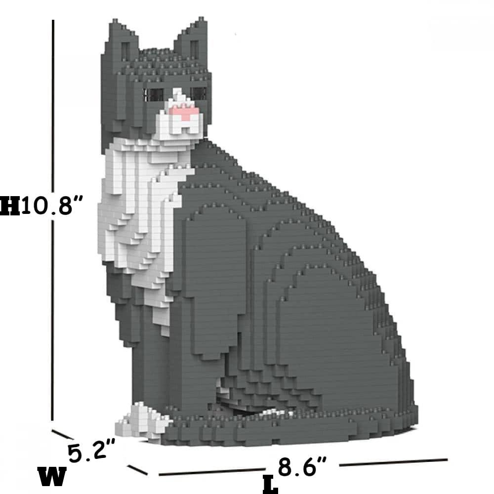 Grey Tuxedo Cat Building Kit Interlocking Blocks Pet Building Kit
