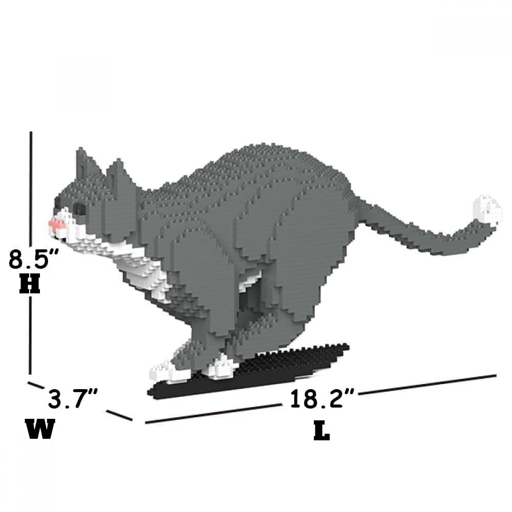 Grey Tuxedo Cat Building Kit Interlocking Blocks Pet Building Kit