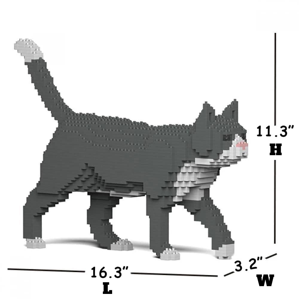 Grey Tuxedo Cat Building Kit Interlocking Blocks Pet Building Kit