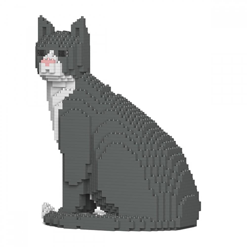 Grey Tuxedo Cat Building Kit Interlocking Blocks Pet Building Kit