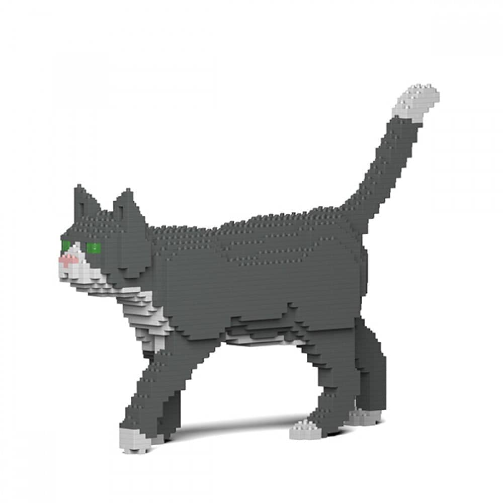 Grey Tuxedo Cat Building Kit Interlocking Blocks Pet Building Kit